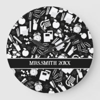 black and white School Supplies Pattern