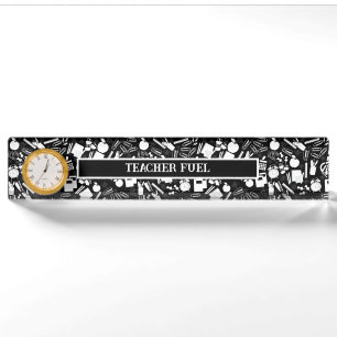 black and white School Supplies Pattern Nameplate