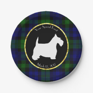 Black and White Scottie Plaid Personalise Paper Plate