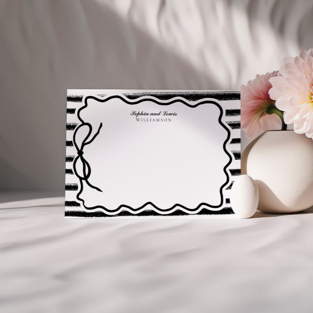 Black and White Scribble Bow Couple Stationery Card (Creator Uploaded)