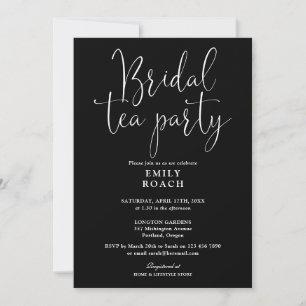 Black And White Script Bridal Tea Party Shower Invitation