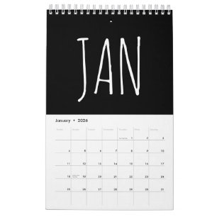 Black and White Script Calligraphy Writing Calendar