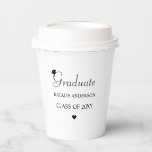 Black and White Script Elegant Graduate Graduation Paper Cups