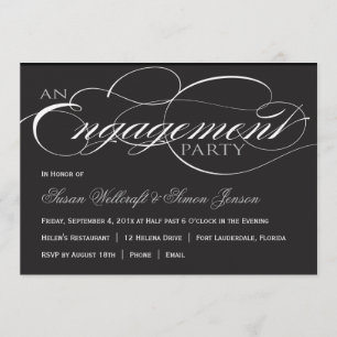 Black and White Script Engagement Party Invitation
