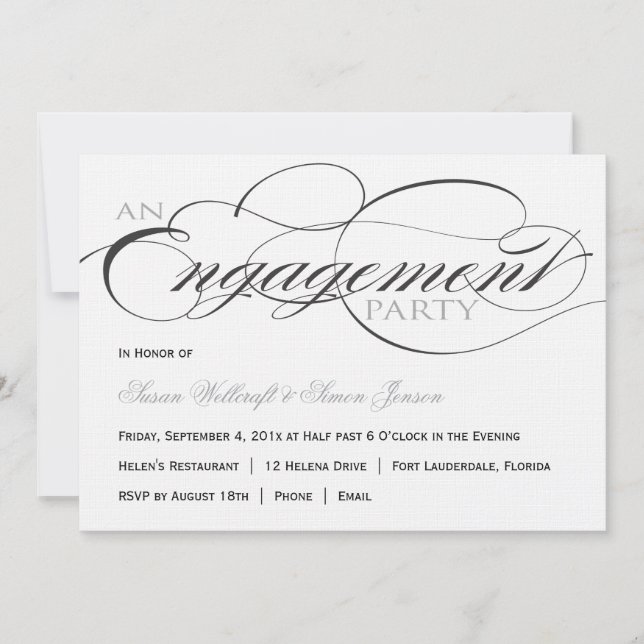 Black and White Script Engagement Party Invitation (Front)