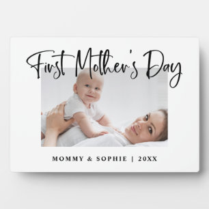 Black and White Script First Mother's Day Photo Plaque
