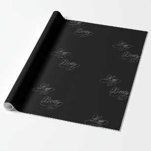 Black and White Script Happy Birthday Wrapping Paper