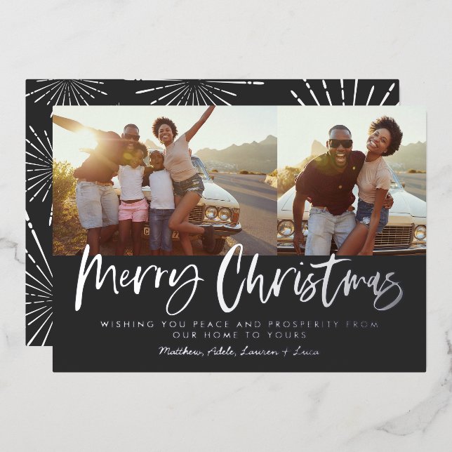 Black and white script merry christmas multi photo (Front/Back)