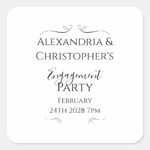 Black and White Script Minimal Engagement Party Square Sticker