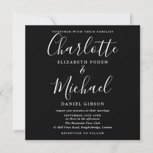 Black And White Script Minimalist Wedding  Invitation