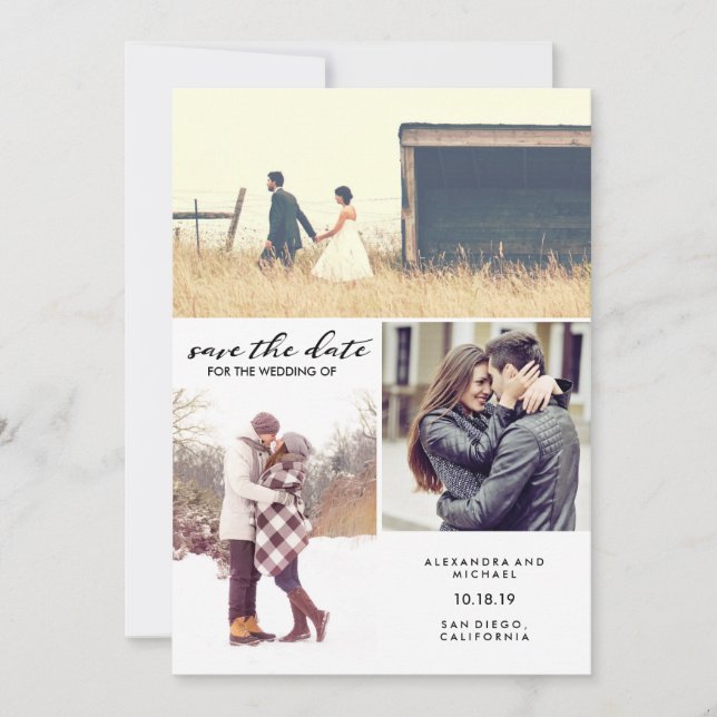 Black and White Script Modern Photo Save the Date (Front)