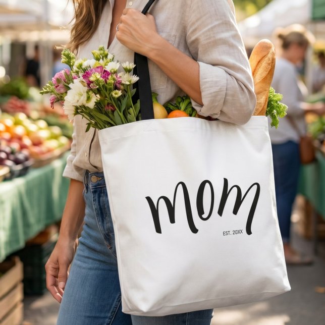 Black and White Script Mum Established Elegant  Tote Bag (Creator Uploaded)