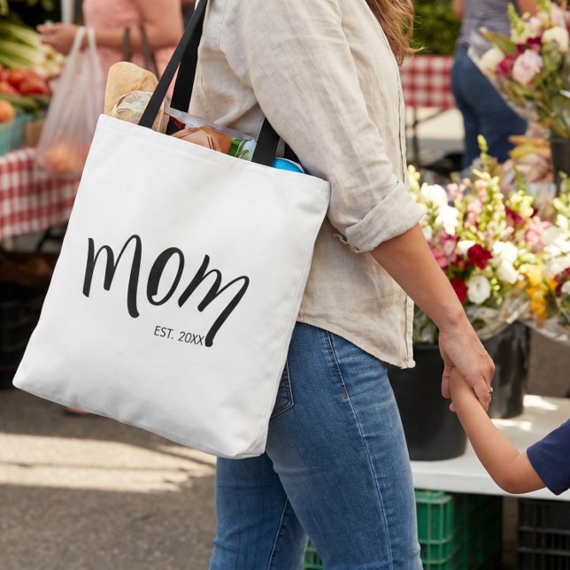 Black and White Script Mum Established Minimal  Tote Bag (Creator Uploaded)