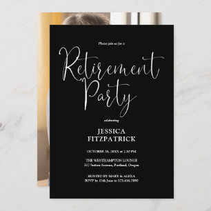 Black And White Script Photo Retirement Party Invitation