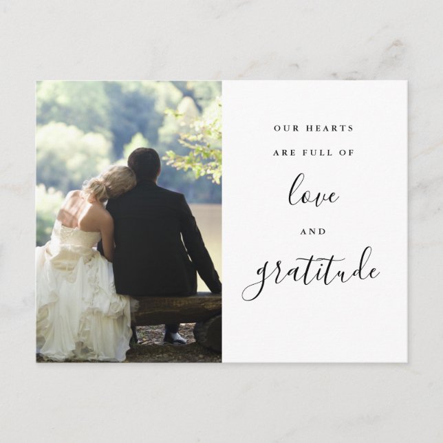 Black And White Script Photo Wedding Thank You Postcard (Front)