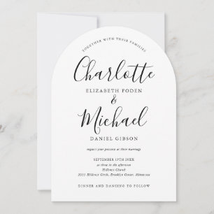 Black And White Script QR Code Arch Wedding Invitation