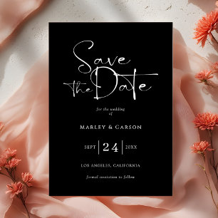 Black and White Script Save The Date Wedding Invitation