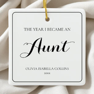 Black and White Script Simple First Christmas Aunt Ceramic Ornament