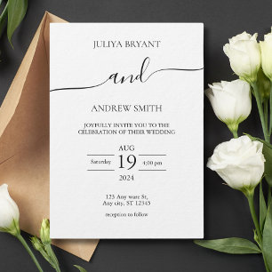  Black and white Script typography wedding Invitation
