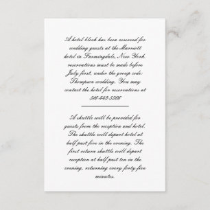 Black and White Script Wedding Hotel Enclosure Card