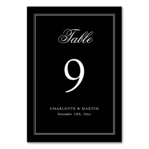 Black and White Script Wedding Table Number