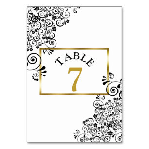 Black and White Script Wedding Table Number Card