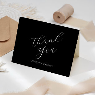 Black and White Script Wedding Thank You Card