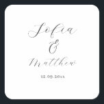 Black and White Script Wedding thank you  Square Sticker<br><div class="desc">Personalised and simply stylish stickers with names and date in elegant fonts.</div>