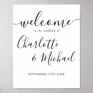 Black And White Script Wedding Welcome Sign