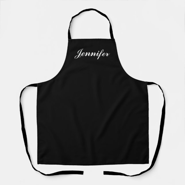 Black and White Script Womens Personalised Kitchen Apron (Front)