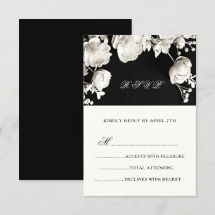 Black And White Sculptural Flowers Wild Roses RSVP Card