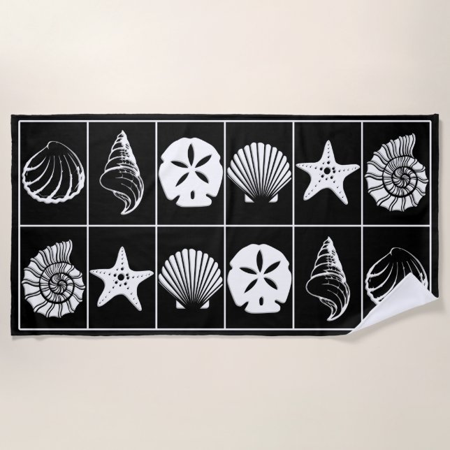 Black and White Se Shells beach towel design (Front)