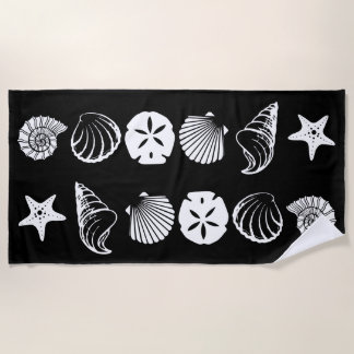 Black and white sea shell beach towel design