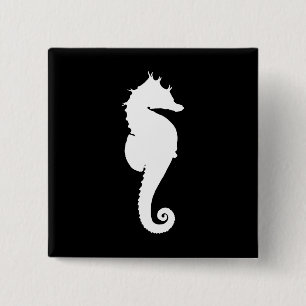 Black and White Seahorse 15 Cm Square Badge