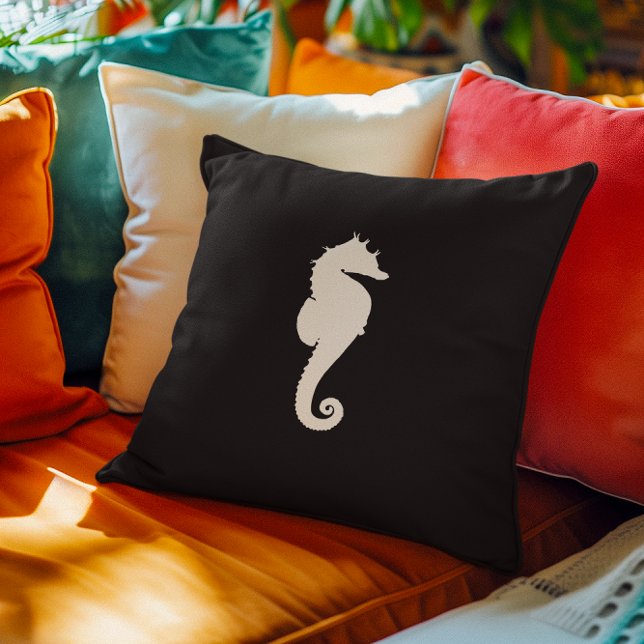 Black and White Seahorse Cushion (Black and White Seahorse Throw Pillow)