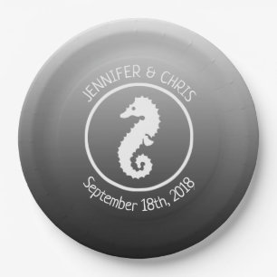 Black and White Seahorse  Paper Plates