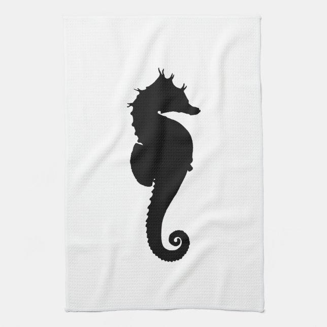 Black and White Seahorse Tea Towel (Vertical)