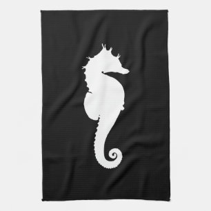 Black and White Seahorse Tea Towel