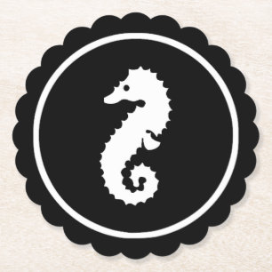 Black and White Seahorse Wedding Coaster