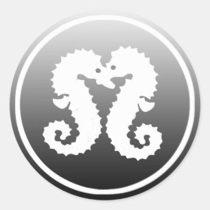 Black and White Seahorses Kissing Sticker