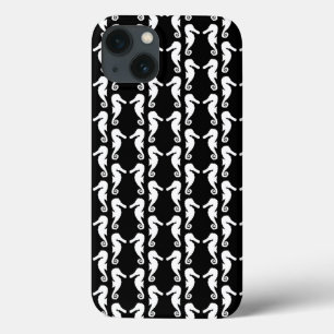 Black and White Seahorses Pattern. iPhone 13 Case