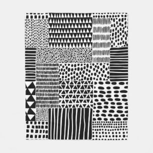 Black and white seamless doodle pattern. Hand-draw Fleece Blanket