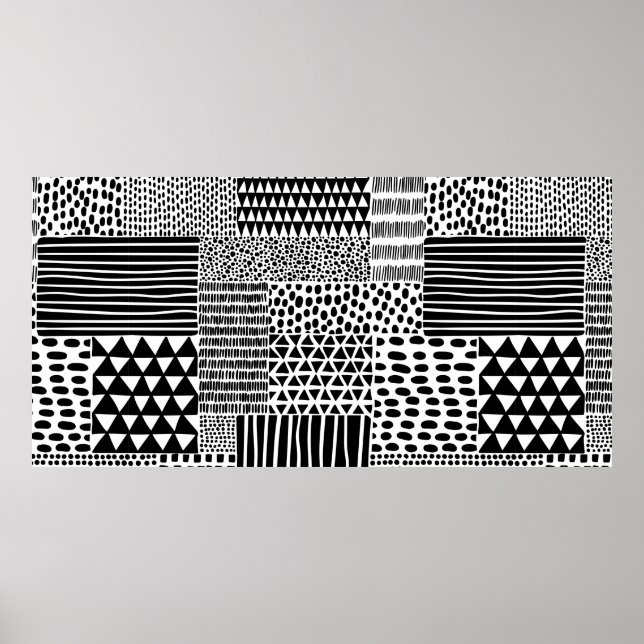 Black and white seamless doodle pattern. Hand-draw Poster (Front)