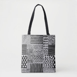 Black and white seamless doodle pattern. Hand-draw Tote Bag