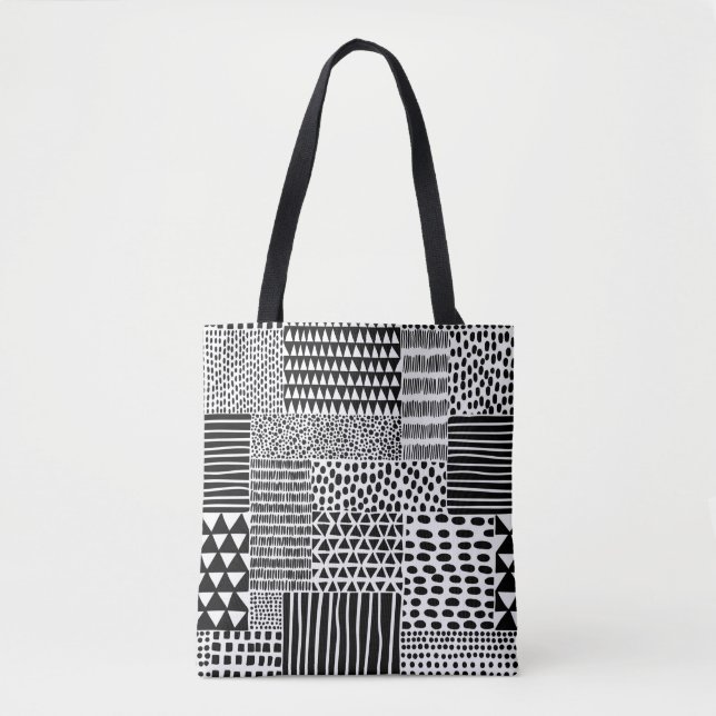 Black and white seamless doodle pattern. Hand-draw Tote Bag (Front)