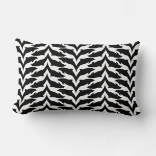 Black and White Seamless Pattern - Dolphin Lumbar Cushion