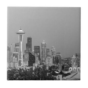 Black and White Seattle cityscape Tile