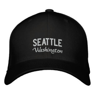 Black and White Seattle Washington Embroidered Hat