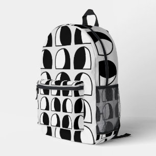 Black and White Semicircle Geometric Pattern Printed Backpack