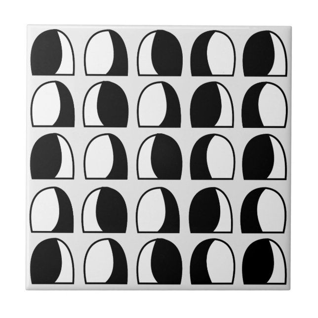 Black and White Semicircle Geometric Pattern  Tile (Front)